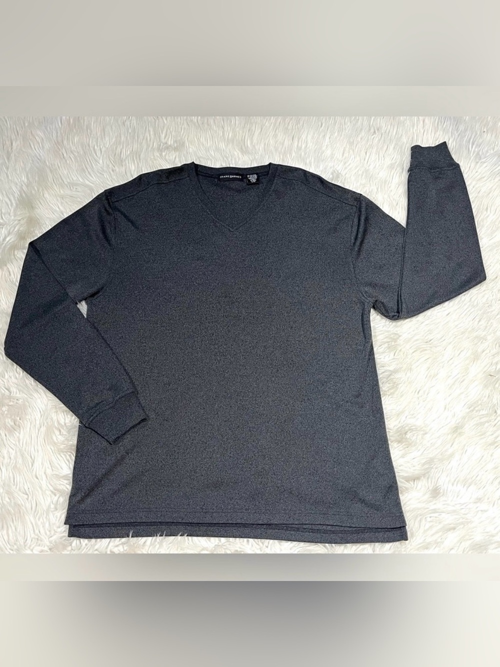 NEW Jhane Barnes Men's Dark Gray Silk Blend V-Neck Long Sleeve Shirt